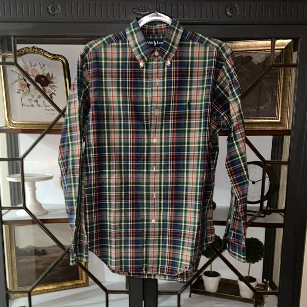Ralph Lauren Blue and Green Casual Button Down Shirt